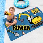 Personlig strandhandduk i storlek ”Construction Truck” med snabbtorkande material och namn – ett måste på resan, perfekt födelsedags- och strandfestpresent till barn