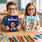 Personalized Fantasy Unicorn Space Dinosaur Cartoon Kid A5 Spiral Notebook with Name Back to School Birthday Gift for Boys Girls