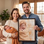 Personalised Baby Oil Portrait Photo Canvas Print with Title and Name Wall Decor Birthday Baby Shower Gift for Newborns