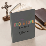 Personalised Cross God Is Love Be the Light Bible Verse A5 PU Leather Notebook with Name Religious Baptism Birthday Gift for Christian