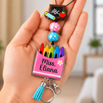 Personalised Apple Crayon Bookworm Charm Teacher Lanyard with Name and ID Badge Holder Back to School Appreciation Gift for Teachers