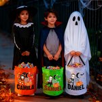 Spersonalizowana torba w kształcie dyni z motywem postaci z kreskówek i oświetleniem LED z imieniem – prezent na imprezę halloweenową „Cukierek albo psikus” dla dzieci – chłopców i dziewczynek