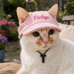 Personlig broderad namndesign – flerfärgad, justerbar solhatt för husdjur med hål för öronen – vardagskläder för husdjur, födelsedagspresent till husdjursägare och husdjursälskare