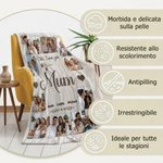 Coperta personalizzata con 10 foto di famiglia e 1-8 nomi, morbida decorazione per la casa - Regalo per festa della mamma, papà e compleanni