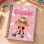 Personalized Fantasy Unicorn Space Dinosaur Cartoon Kid A5 Spiral Notebook with Name Back to School Birthday Gift for Boys Girls