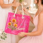 Personalized Birth Flower Butterfly Holographic Clear Tote Bag with Name Travel Accessories Bachelorette Party Wedding Gift for Brides Women