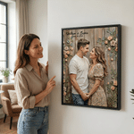 Personalized Oil Painting Style Photo Canvas Prints with Text Modern Living Room Decor Wedding Birthday Gift for Couples Newlyweds