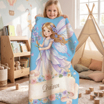 Personalized Birth Flower Fairy Multicolour Soft Throw Blanket with Name Home Nursery Decor Birthday Gift for Newborn Kid Girl