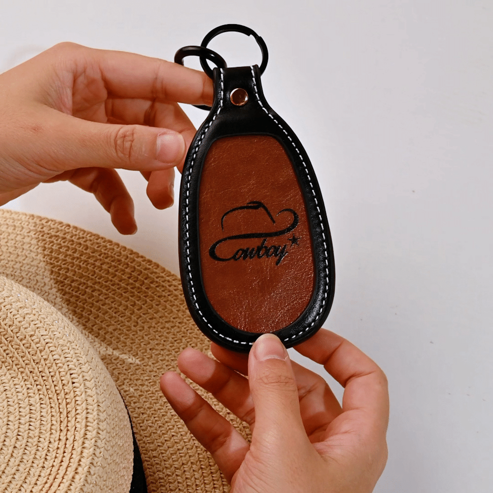 Personalised Retro Western Style Pattern PU Leather Magnetic Cowboy Hat Clip with Text or Photo Travel Accessory Birthday Gift for Cowboy 6