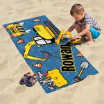 Personlig strandhandduk i storlek ”Construction Truck” med snabbtorkande material och namn – ett måste på resan, perfekt födelsedags- och strandfestpresent till barn