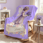 Personalized Birth Flower Fairy Multicolour Soft Throw Blanket with Name Home Nursery Decor Birthday Gift for Newborn Kid Girl