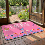 Personalized Garden 1-6 Butterflies Birth Flower Doormat with Name Garden Decor Grandparent's Day Birthday Gift for Family Grandma Grandpa