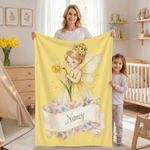 Personalized Birth Flower Fairy Multicolour Soft Throw Blanket with Name Home Nursery Decor Birthday Gift for Newborn Kid Girl