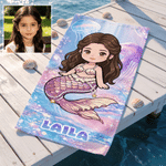 Personalized Cartoon Fantasy Mermaid Photo Soft Quick Dry Beach Towel with Name Summer Holiday Party Birthday Gift for Girls