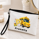 Personalized Pencil Teacher Theme Linen Makeup Bag with Name Initial and Wrist Strap Teacher's Day Back to School Gift for Teacher