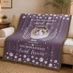 Personalized Pet Photo Angel Halo Wings Soft Tassel Throw Blanket with Name and Year Home Decor Pet Loss Memorial Gift for Pet Owner