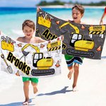 Personlig strandhandduk i storlek ”Construction Truck” med snabbtorkande material och namn – ett måste på resan, perfekt födelsedags- och strandfestpresent till barn