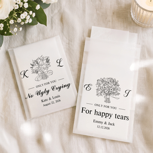 Personalised Black and White Line-Art Wedding Bouquet Tissue Packs Set of 10 with Couple Names Wedding Favors Party Gift for Guest Wedding Planner
