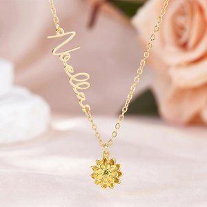 Personalized Birth Flower Necklace with Name Dainty Jewelry Birthday Anniversary Gift for Friend Family