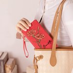 Portafoglio con cinturino da polso personalizzato in pelle PU con portacarte e nome regalo di compleanno e anniversario per donne