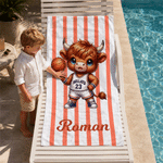 Personalised Sports Highland Cow Quick-Dry Oversized Beach Towel with Name Beach Party Daily Use Holiday Gift for Highland Cow Lovers Sports Lovers