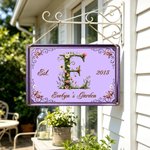 Panneau suspendu personnalisé en fer-blanc de style rétro, avec motif floral, lettres et chiffres, texte et année – Décoration de jardin et d'extérieur – Cadeau d'anniversaire pour la famille et les a