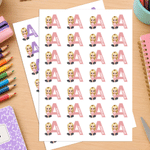 Personalized Cute Cartoon Character Waterproof Labels Stickers with Initial and Name Daily Use Birthday Back to School Gift for Kids Students