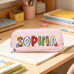Personalized Pencil Notebook Apple Ruler Element Name Three-Layer Pencil Case School Supply Back to School Birthday Gift for Students Kids