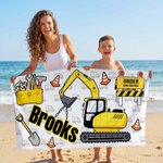 Personlig strandhandduk i storlek ”Construction Truck” med snabbtorkande material och namn – ett måste på resan, perfekt födelsedags- och strandfestpresent till barn