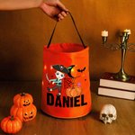 Spersonalizowana torba w kształcie dyni z motywem postaci z kreskówek i oświetleniem LED z imieniem – prezent na imprezę halloweenową „Cukierek albo psikus” dla dzieci – chłopców i dziewczynek