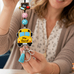 Personalised Apple Crayon Bookworm Charm Teacher Lanyard with Name and ID Badge Holder Back to School Appreciation Gift for Teachers
