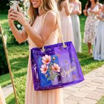 Personalized Birth Flower Butterfly Holographic Clear Tote Bag with Name Travel Accessories Bachelorette Party Wedding Gift for Brides Women