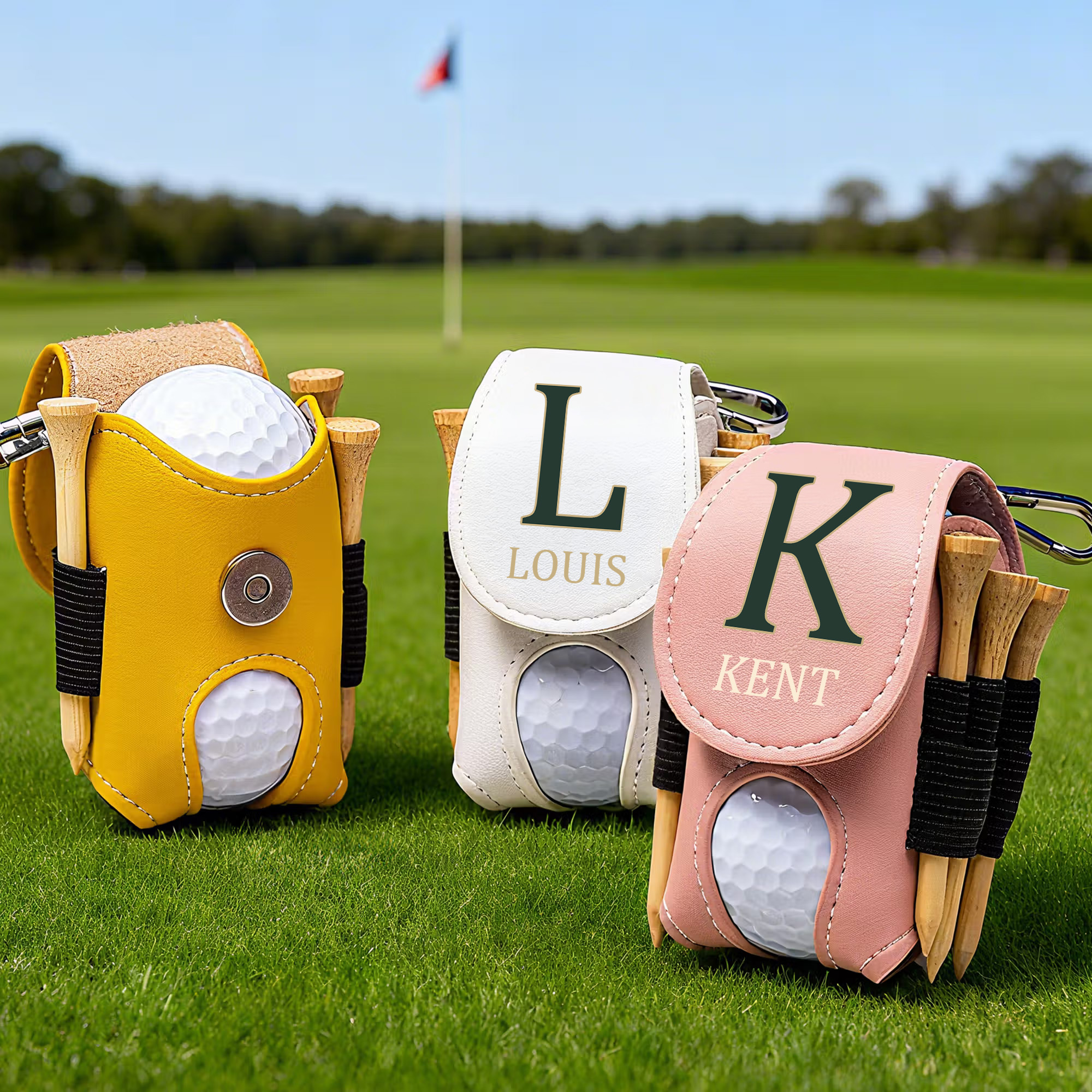 Personalisierte, schlichte Golfballtasche aus PU-Leder mit Initialen – ein Geburtstagsgeschenk für den Spieltag für Golfbegeisterte