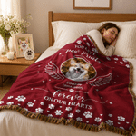 Personalized Pet Photo Angel Halo Wings Soft Tassel Throw Blanket with Name and Year Home Decor Pet Loss Memorial Gift for Pet Owner