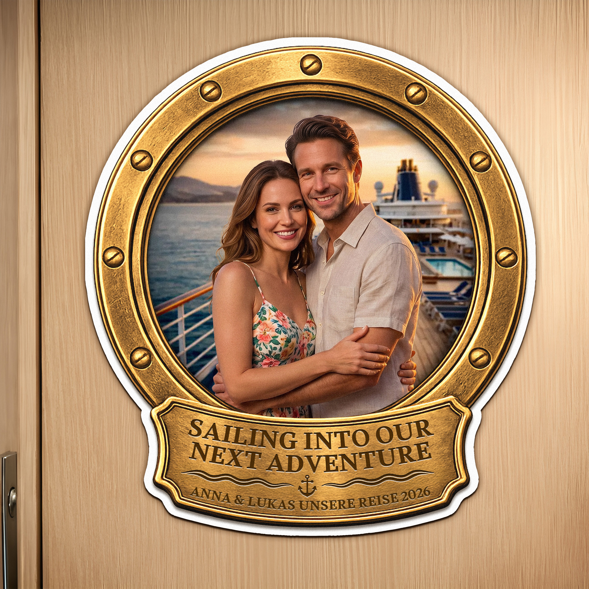 Personalisierter Kreuzfahrt-Bullaugen-Kühlschrankmagnet mit Foto und Text | Haus Deko | Sommerurlaub Reisen Geburtstag Geschenk für Paare