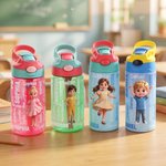 Gepersonaliseerde BPA-vrije doorzichtige waterfles met cartoonfiguur en naam cadeau voor nieuw schooljaar of verjaardag