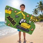 Personlig strandhandduk i storlek ”Construction Truck” med snabbtorkande material och namn – ett måste på resan, perfekt födelsedags- och strandfestpresent till barn