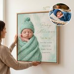 Personalised Baby Oil Portrait Photo Canvas Print with Title and Name Wall Decor Birthday Baby Shower Gift for Newborns