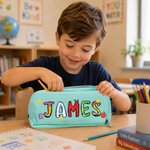 Personalized Pencil Notebook Apple Ruler Element Name Three-Layer Pencil Case School Supply Back to School Birthday Gift for Students Kids
