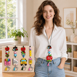 Personalised Apple Crayon Bookworm Charm Teacher Lanyard with Name and ID Badge Holder Back to School Appreciation Gift for Teachers