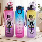 Personalised I Can Do All Things Through Christ Butterfly Cross 32 oz Water Bottle with Name Religious Baptism Gift for Christian