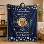 Personalized Pet Photo Angel Halo Wings Soft Tassel Throw Blanket with Name and Year Home Decor Pet Loss Memorial Gift for Pet Owner