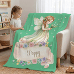 Personalized Birth Flower Fairy Multicolour Soft Throw Blanket with Name Home Nursery Decor Birthday Gift for Newborn Kid Girl