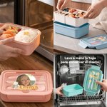 Fiambrera personalizada apta para microondas con cubiertos con foto animal y nombre regalo de vuelta al cole para hijos niños estudiantes