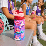 Personalized Fantasy Unicorn Mermaid 12 oz Insulated Water Bottle with Name and Straw Daily Use Back to School Birthday Gift for Boys Girls Kids