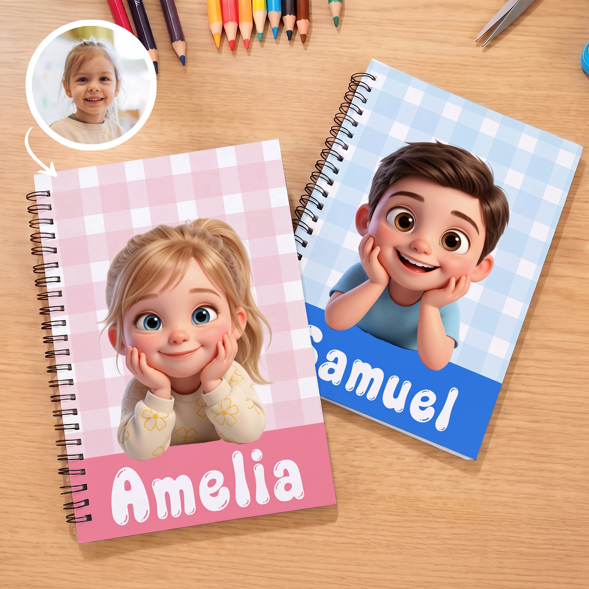 Personalisiertes, niedliches A5-Spiralnotizbuch mit Comicfigur und Namen – für den täglichen Gebrauch, als Geburtstagsgeschenk für Jungen, Mädchen und Kinder