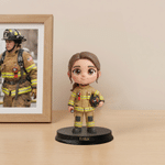 Personalized Creative Photo to 3D Cartoon Firefighter Statue Ornament with Text Office Desk Decoration Birthday Gift for Firefighters Collectors