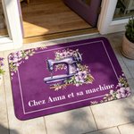 Paillasson personnalisé avec texte et motif - Motif machine à coudre florale- Cadeau de Pendaison de crémaillère pour tailleurs