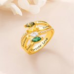 Personalised 1-6 Marquise Family Birthstones Sterling Silver Ring with Engraved Name and Text Birthday Anniversary Gift for Women