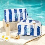 Personalized Multicolour Striped Plaid PVC Makeup Toiletry Bag with Embroidery Name Daily Travel Use Wedding Gift for Women Friends Bridesmaids